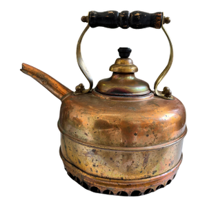Antique 1930s English Simplex Solid Copper Kettle With Integrated Spirit Burner