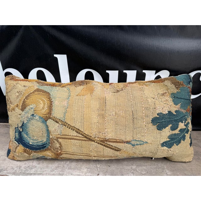 Antique Seventeenth Century Flemish Wool Tapestry Decorative Pillow For Sale - Image 4 of 5