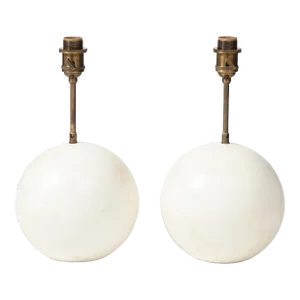 Pair of Handmade Plaster Table Lamps With Globe Bases by Facto Atelier Paris