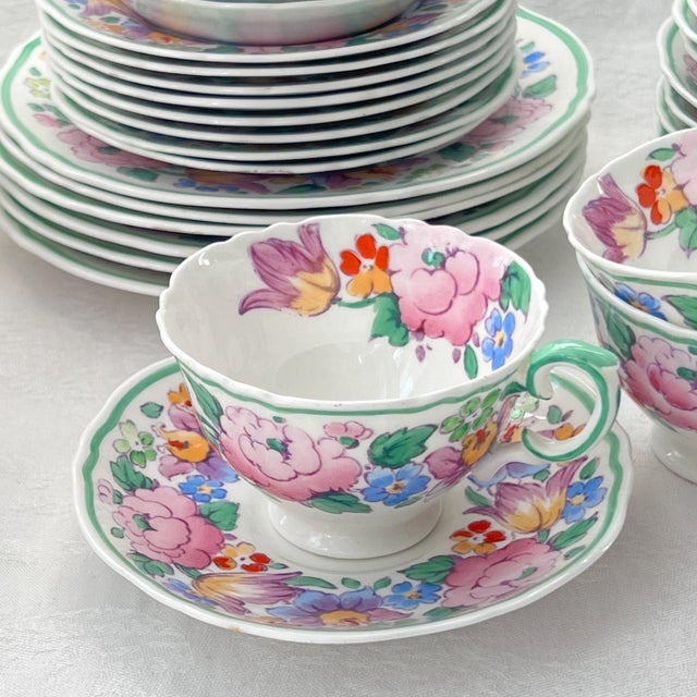 White Crown Staffordshire fine bone china // springtime floral hand-painted design // floral fine china // made in England // colorful palette For Sale - Image 8 of 10