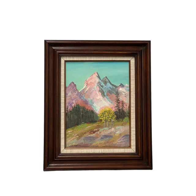 Vintage Framed Painting on Canvas Dt 1987. There Is Artist Note on the Back Titling the Piece ‘ Sunrise on the Tetons’ and Signed by w.s Makuch. For Sale - Image 9 of 9