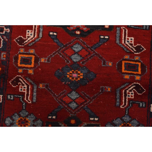 Textile Hamedan Runner 3’6” X 9’8” Red Wool Vintage Tribal Hand-Knotted Oriental Rug For Sale - Image 7 of 14