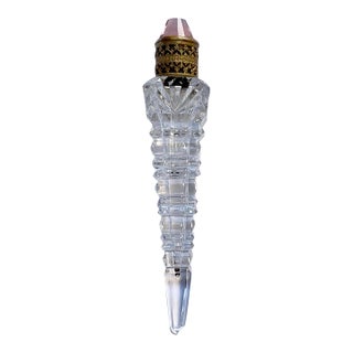 1800s Cut Crystal, Brass, and Pink Rhinestone Perfume Bottle For Sale
