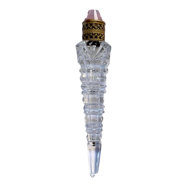 1800s Cut Crystal, Brass, and Pink Rhinestone Perfume Bottle - For Sale