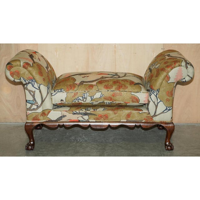 Claw & Ball Foot Hall Bench Window Seat in Mulberry with Flying Duck S Fabric, 1920s For Sale - Image 3 of 18