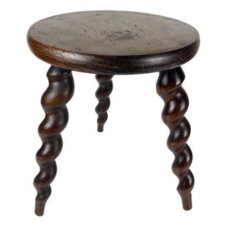 Antique Wood Stool with Twisted Legs, 1890s For Sale