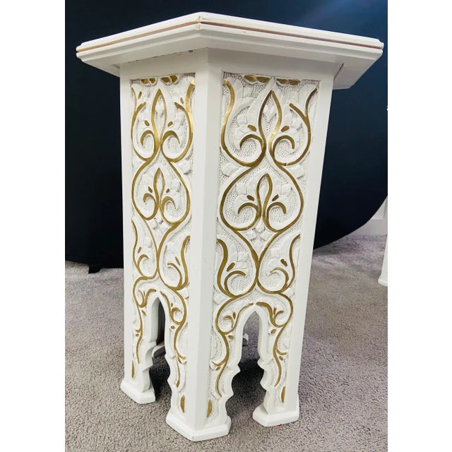 Hollywood Regency Moroccan Stye Side or End Table White With Gold Design, a Pair For Sale - Image 10 of 10