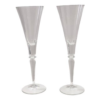 Vintage Transparent Crystal Flutes from Baccarat, 1930s, Set of 2 For Sale