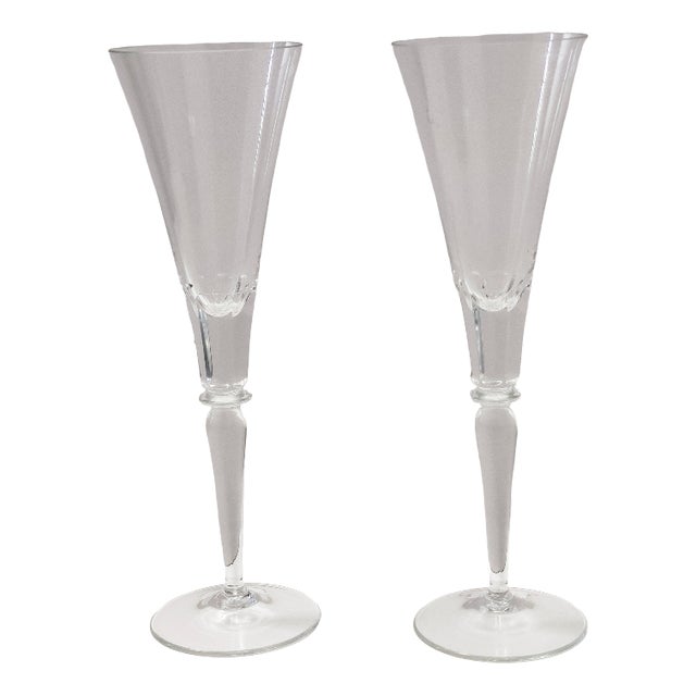Vintage Transparent Crystal Flutes from Baccarat, 1930s, Set of 2 For Sale