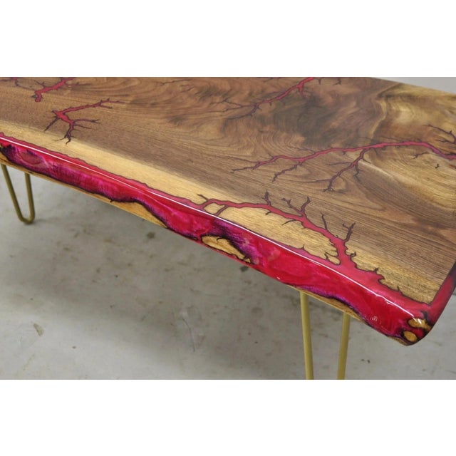 Live Edge Black Walnut Surfboard Coffee Table Red Resin Lacquer Hairpin Legs For Sale - Image 11 of 11