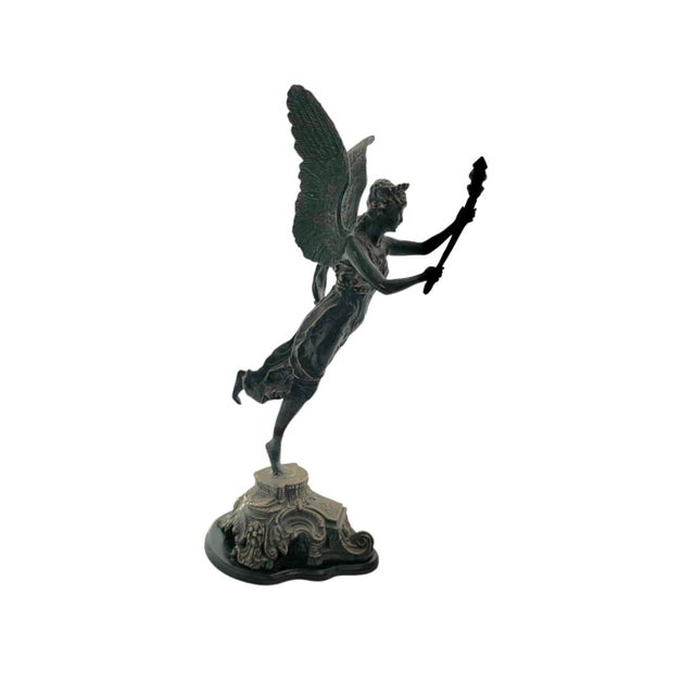 Wood Winged Angel Statue Metal Goddess With Torch Sculpture Vintage Classic Decor For Sale - Image 7 of 9