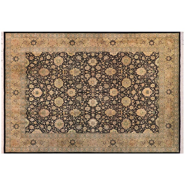 Black Floral Pak-Persian Black/Dark Gold Wool Rug - 10'1'' X 14'0'' For Sale - Image 8 of 8