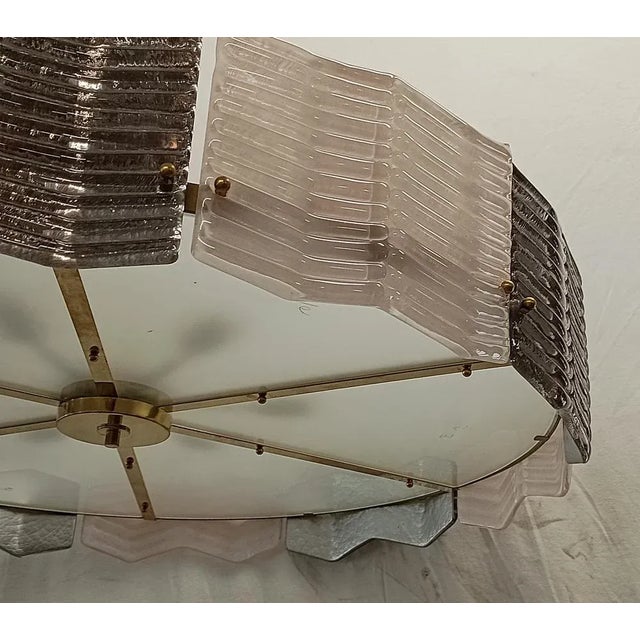 Mid-Century Style Round Murano Art Glass and Brass Pendant Light, 2000s For Sale - Image 6 of 10