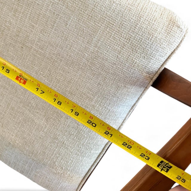 Cream 1960s Mid-Century Modern Teak Lounge Chair With New Upholstery, Angled Frame — Scandinavian Style For Sale - Image 8 of 9