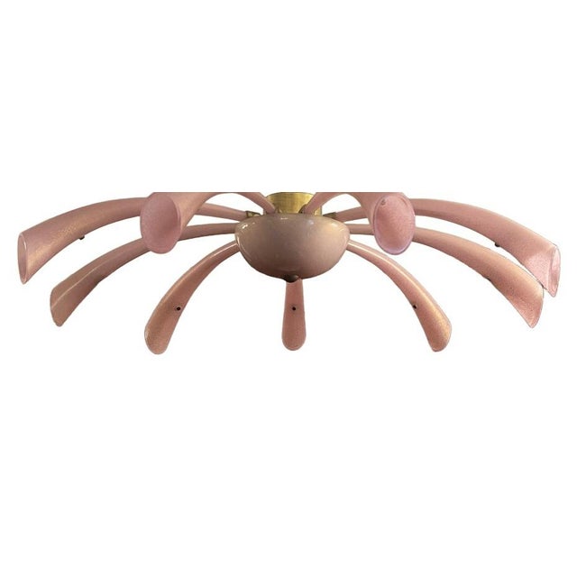 Pink 1950s Pair Barovier & Toso Murano Glass Fuochi D’Artificio “Fireworks” Chandeliers For Sale - Image 8 of 10
