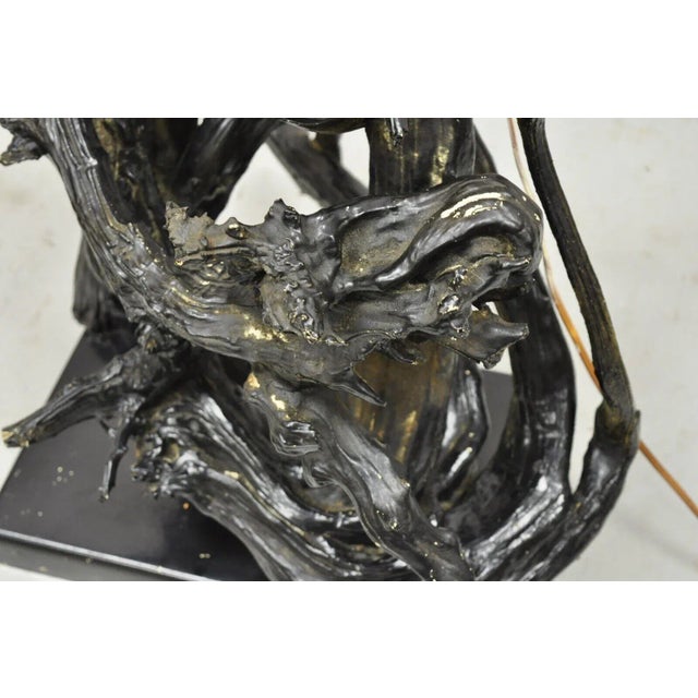 Vintage Driftwood Mid Century Modern Large Wooden Black Table Lamp For Sale - Image 11 of 13