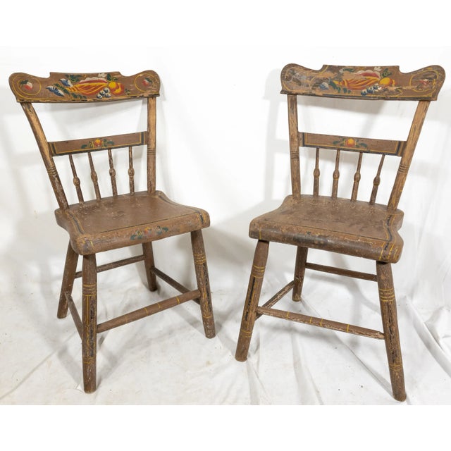 19th Century Pair of Painted Rustic Primitive Farmhouse Side Chairs For Sale - Image 10 of 10