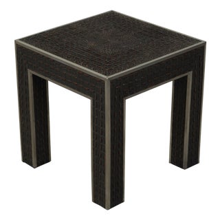 Vintage Italian Midcentury Faux Alligator Side Table with Metal Accents For Sale
