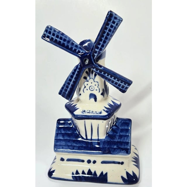 Holland Flow Blue Delft Windmill Figurine For Sale - Image 10 of 14