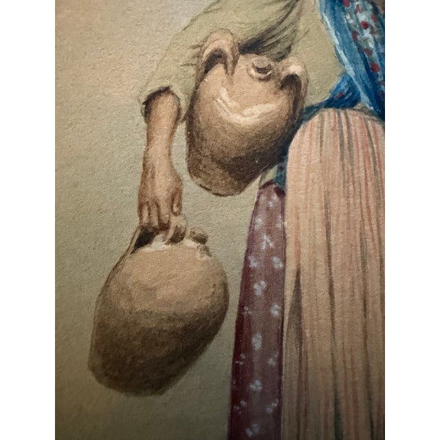 This is an extremely rare smaller watercolor painting by Italian artist Aniello Ascione. This unique figure painting of a...