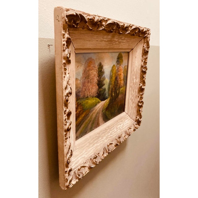 Vintage Oil Painting Autumn Landscape Giltwood Carved Frame Mid-Century For Sale - Image 17 of 18