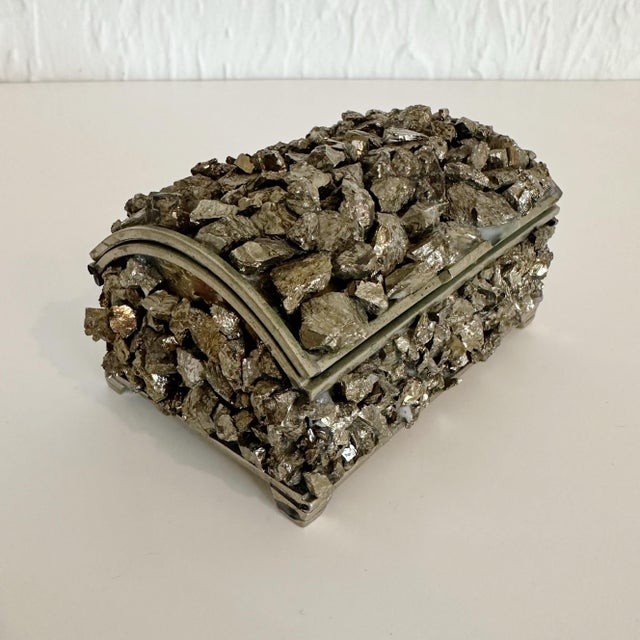 Mid-Century Modern Dome-Shaped Pyrite and Steel Hinged Lidded Box, 1960s For Sale - Image 3 of 8