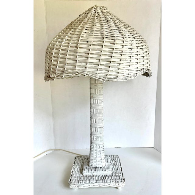 Vintage Woven Wicker Rattan Table Lamp For Sale - Image 13 of 13