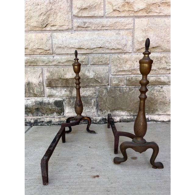 Early 20th Century Pair of Antique Brass Andirons For Sale - Image 5 of 9