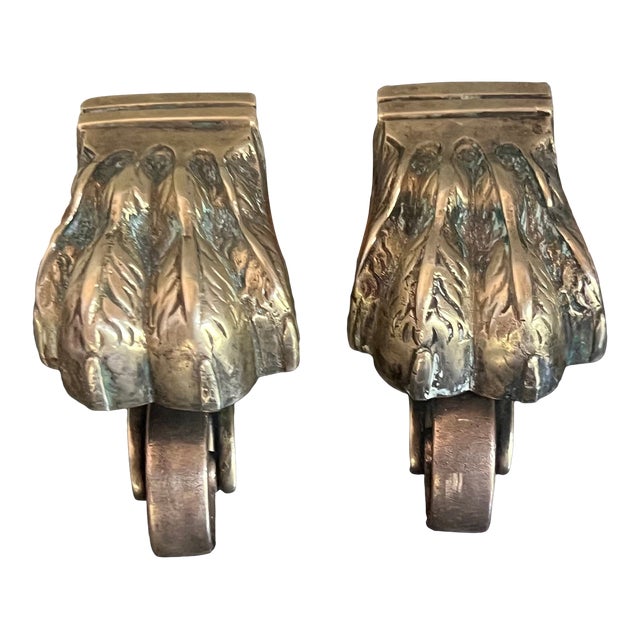 Vintage French Lion Paw Brass Furniture Casters- Set of 2 For Sale