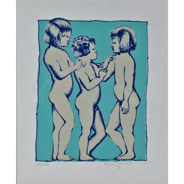 This artwork titled "Three Chidren" 1970 is an original color lithograph on B.F.K Rives paper by noted Italian/American...
