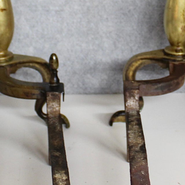 Mid 20th Century Vintage Brass Federal Style Fireplace Andirons For Sale - Image 5 of 7