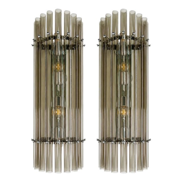 Smoked-Fumé Glass Pipe Wall Sconces by Simoeng, Set of 2 For Sale