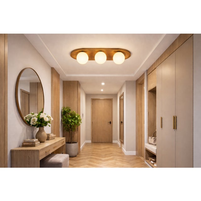 Ceiling lamp from the 1950s, Poland. Very good condition, after professional renovation. Wood: birch Dimensions: height:...