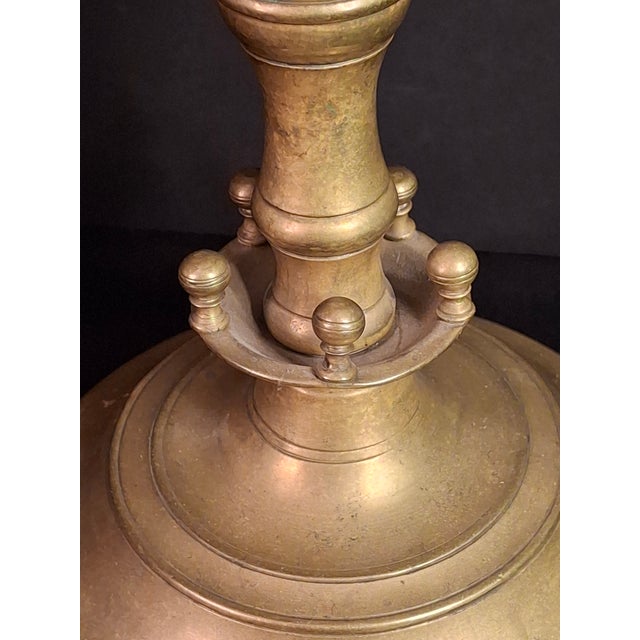 Rare 19thC Antique Polish Brass Menorah Large 22.7" 7 Branch Synagogue Knops For Sale - Image 15 of 18