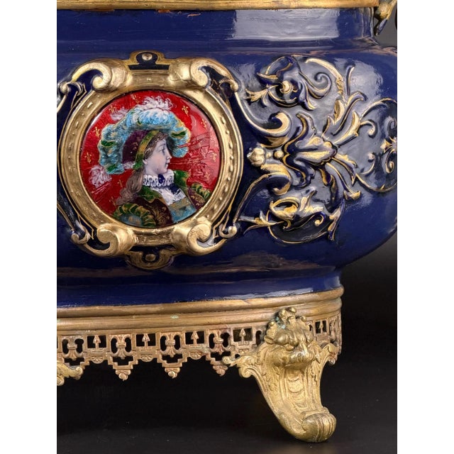 Large Bronze-Mounted Jardiniere with Glass Portrait Medallion by Édouard Gilles For Sale - Image 9 of 17