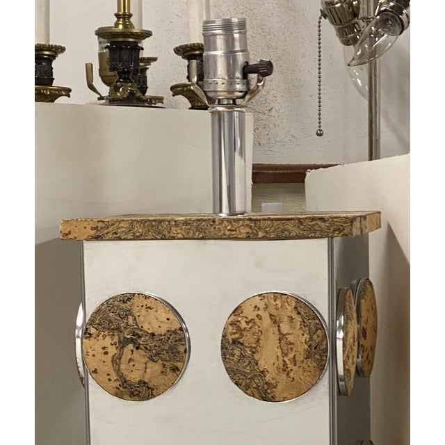 1970s Cork & Chrome Paul Evans Style Table Lamp For Sale - Image 5 of 8