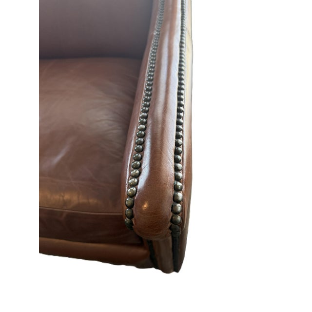 Metal Bernhardt Brown Leather Club Chair With Nailhead Trim For Sale - Image 7 of 13