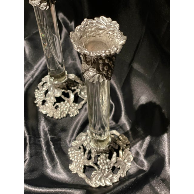 Hollywood Regency Pewter and Lucite Grapevine Candlesticks- a Pair For Sale - Image 3 of 7