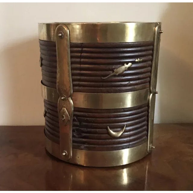 19th Century Antique 19th Century Anglo Indian Brass & Carved Wood Bucket For Sale - Image 5 of 11