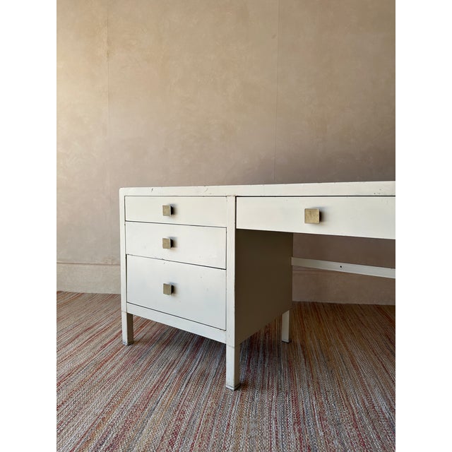 1940s Vintage Simmons Metal Desk With Original Square Pulls, C 1940s For Sale - Image 5 of 15