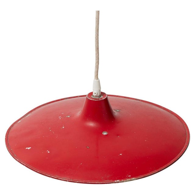 Antique French Hanging Lamp in Red Lacquered Metal For Sale - Image 11 of 11