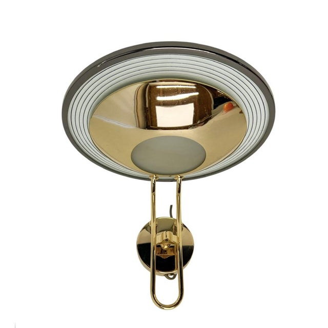 Italian Round Brass and Glass Disc Wall Lamp, 1970s For Sale - Image 4 of 11