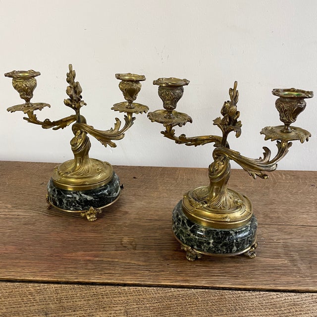 Chiseled Gilt Bronze Candelabras on Marble Bases, 1890s, Set of 2 For Sale - Image 9 of 13