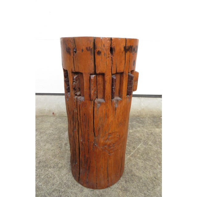 Brown Antique 19th C Sugar Cane Mill Press ~ Solid Wood Side Table ~ Pedestal or Plant Stand ~ Asian Folk Art For Sale - Image 8 of 15