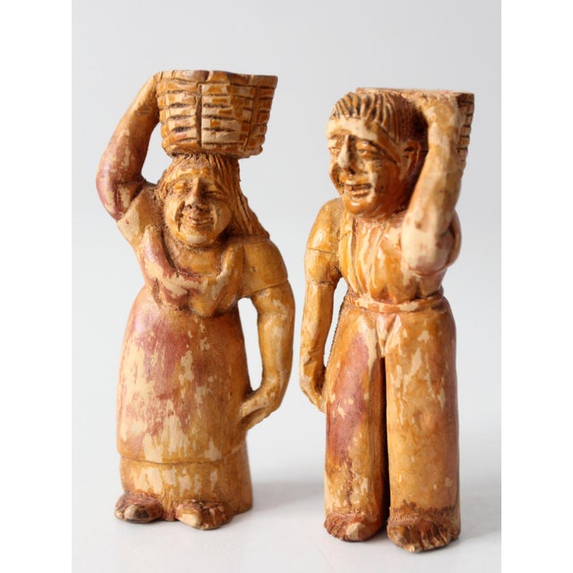 Mid-Century Wood Folk Art Basket Carrying Figures For Sale - Image 4 of 10
