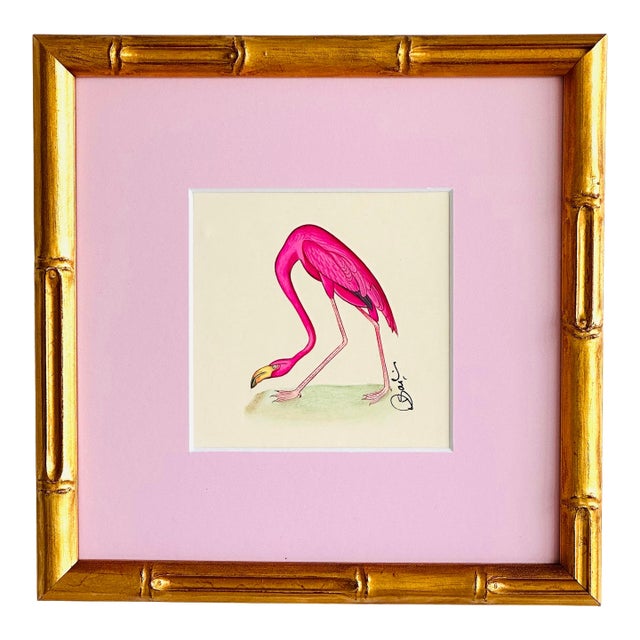 Original Hand Painted Flamingo Painting, Framed For Sale