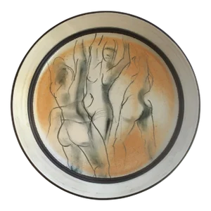 1996 Al Johnson Large Decorative Ceramic Plate With Figure Drawings -