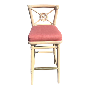 Mid 20th Century McGuire Modern Boho Chic Bamboo & Rattan Target Back Counter Bar Stool