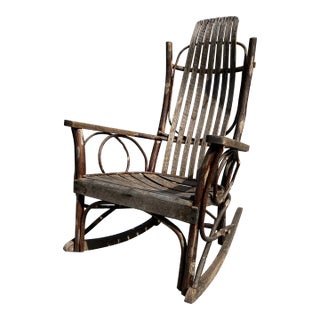 Antique Hand Made Rustic Hickory & Twig Rocking Chair For Sale