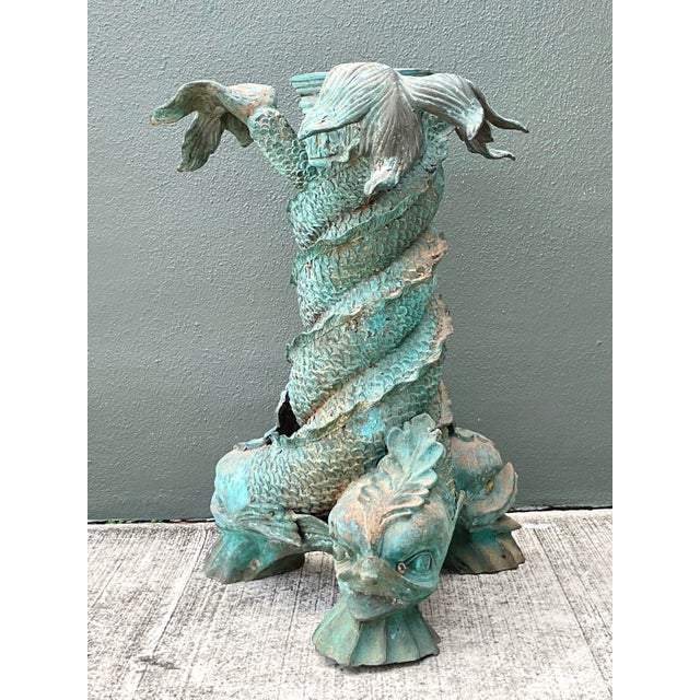Vintage Patinated Bronze Koi Table Pedestal For Sale In West Palm - Image 6 of 12